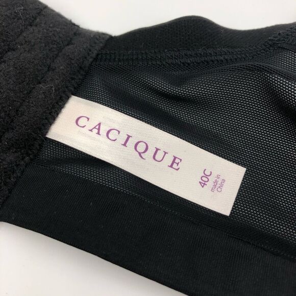 Cacique Satin No-Wire Bra 40C Black Wireless Mesh Sides - Picture 7 of 10